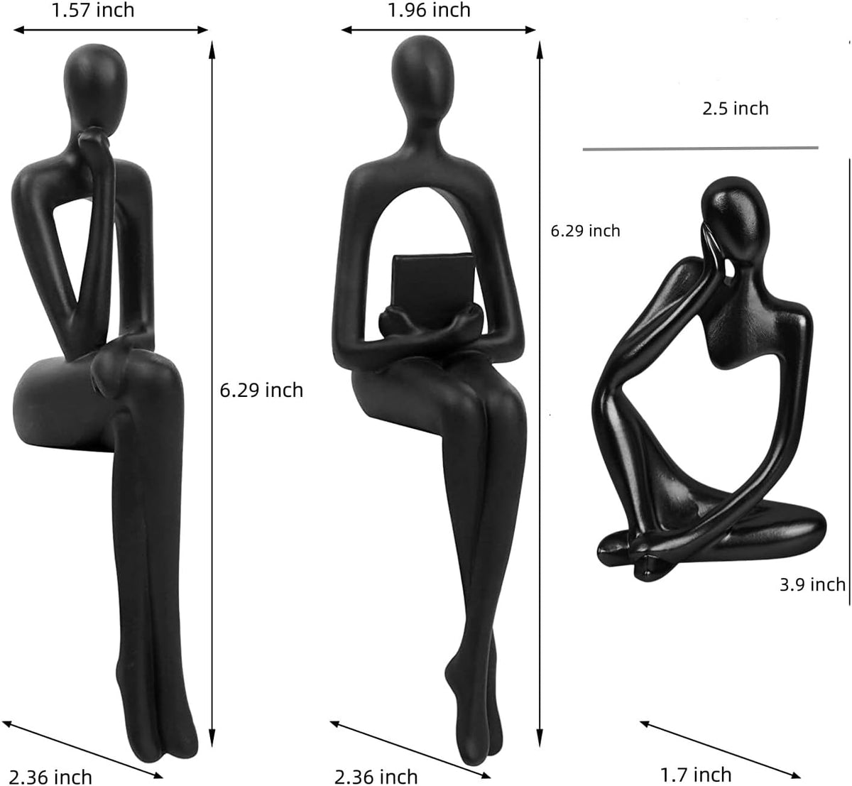 Home Decor Thinker Statue Accents, Set of 3 Thinker Sculptures Office Decor Modern Abstract Resin