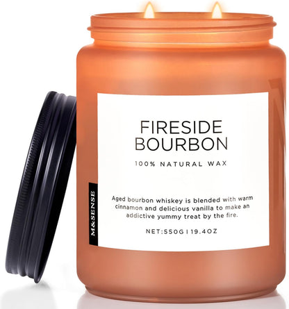 M&SENSE Fireside Bourbon Candles Strong Scented, 2 Wick Jar Candle 19.4oz 110 Hour Long Lasting