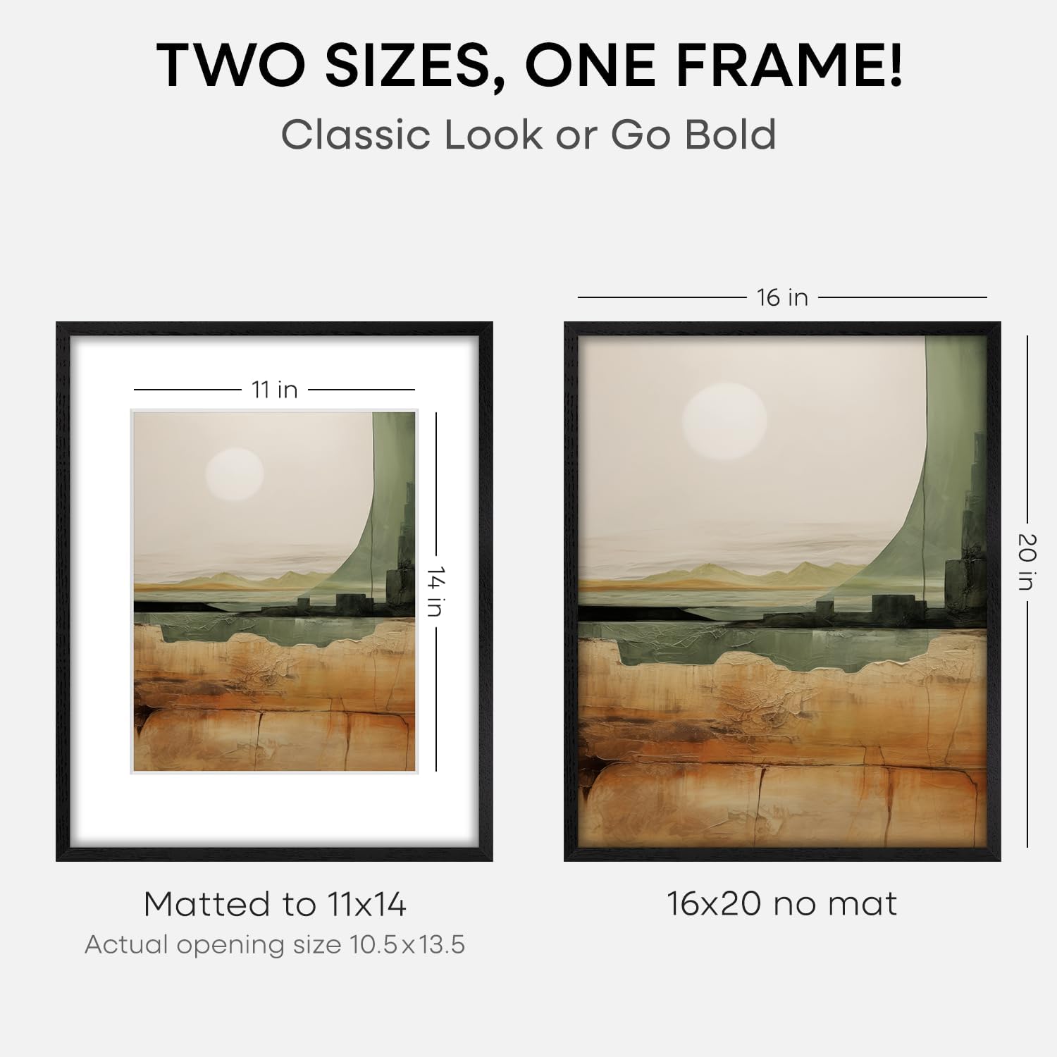 Homeforia 16x20 Black Wood Frame, High End Oak 16x20 Picture Frames with Mat 11x14 Photo, 16 x 20