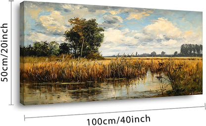 LASMOND Beautiful Wilderness Meadow Canvas Wall Art Oil Painting Reproduction Print Vintage