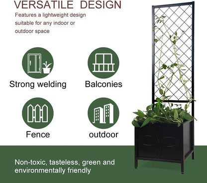 Zhongma 15.75 x 15.75 x 55 in Raised Garden Bed with Trellis,Heavy Duty Plant Box for Climbing