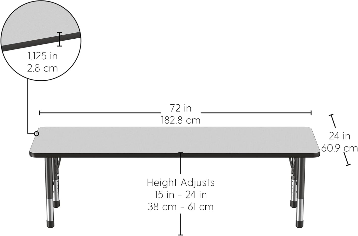FDP Rectangle Activity School and Classroom Kids Table (24 x 72 inch), Chunky Toddler Legs