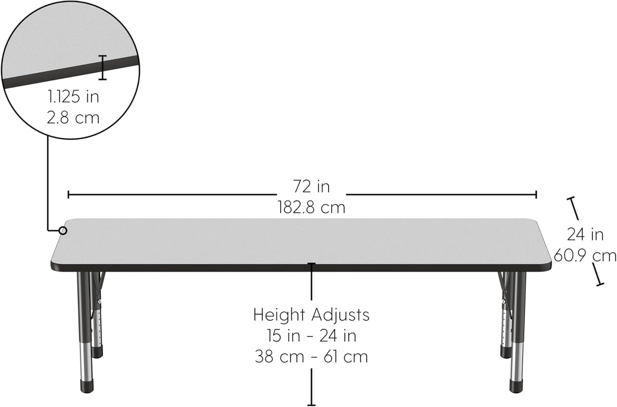 FDP Rectangle Activity School and Classroom Kids Table (24 x 72 inch), Chunky Toddler Legs