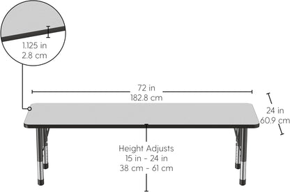 FDP Rectangle Activity School and Classroom Kids Table (24 x 72 inch), Chunky Toddler Legs