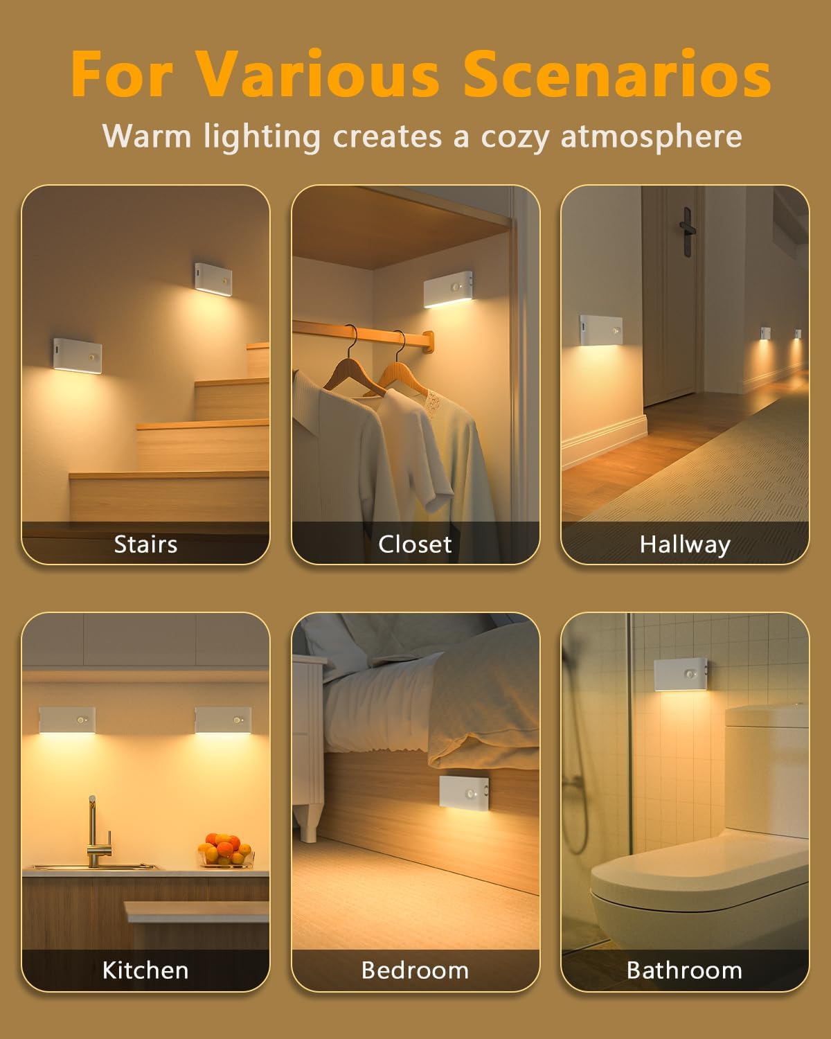 WILLED Stair Lights Indoor,Warm White Rechargeable Night Light,Wireless Motion Sensor Night