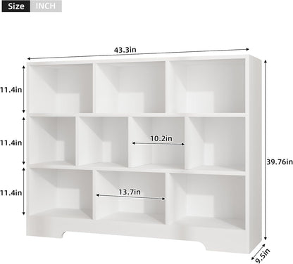 Book Shelf Set of 2, 10 Cubes Storage Organizer, 3-Tier Open Shelf Wooden Bookcase, Freestanding
