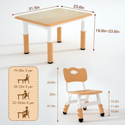 Kids Study Table and 2 Chairs Set,Height Adjustable Table and Chairs for Children and