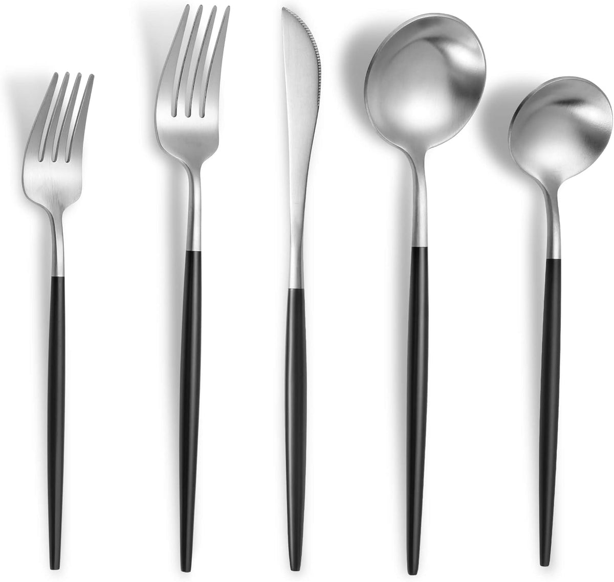 Matte Black Silver Silverware Set for 4,Modern Stainless Steel Brushed Cutlery Set,20-Pieces Heavy