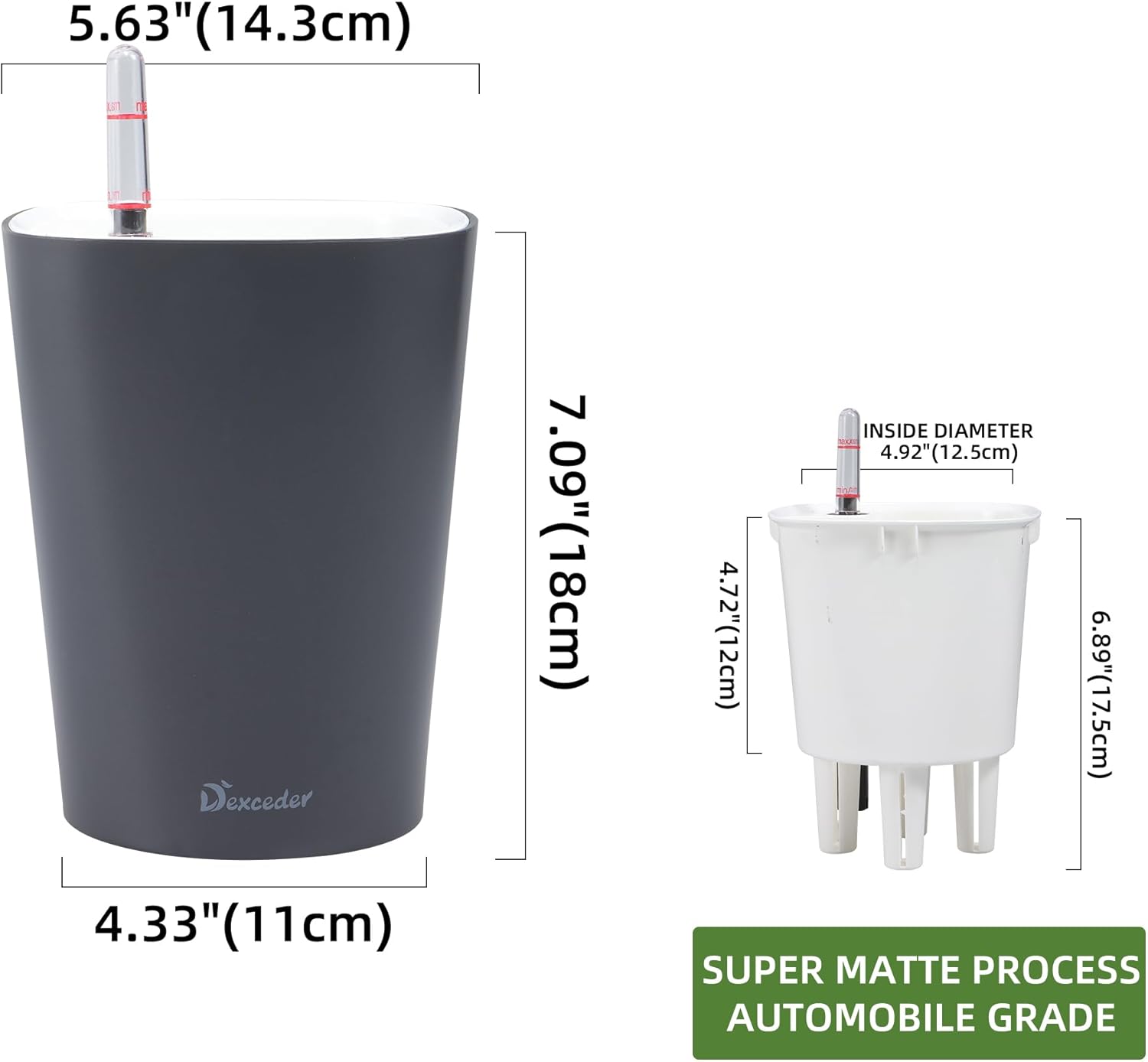 Dexceder 6x7 Self Watering Planter Indoor Outdoor, Matte Table Flower Plant Pot with Water Level