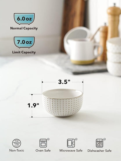 LE TAUCI 3.5 Inch Small Bowls, TINY Embossed Ceramic Dip Bowls, Sauce Dishes, Condiment Cups for