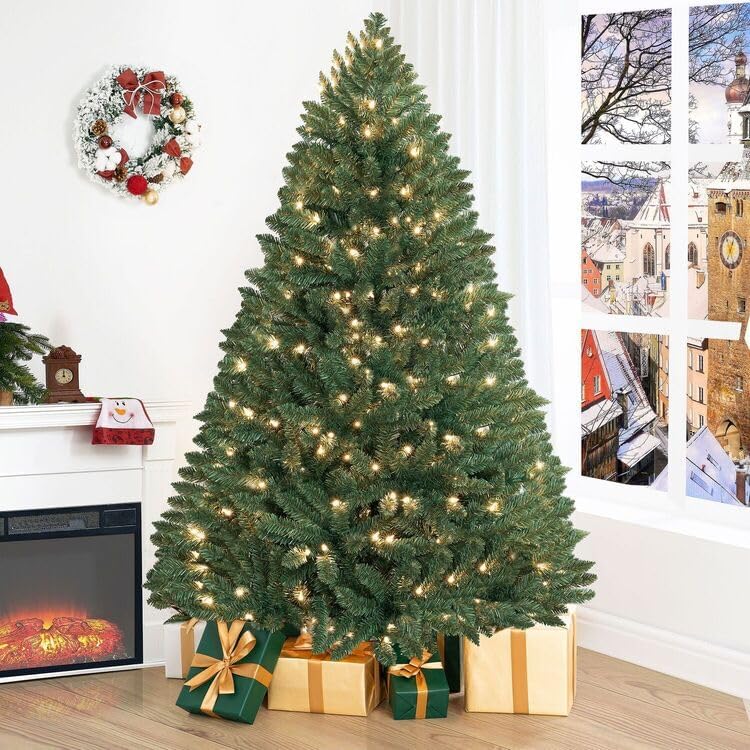 Naomi Home 6.5ft Christmas Tree with Lights Realistic Spruce Christmas Tree Prelit with Foot Pedal