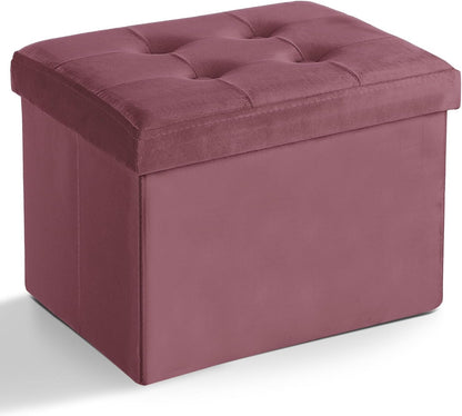 LINMAGCO Storage Ottoman Folding Foot Stool Velvet Footrest with Padded Modern Ottoman with Storage