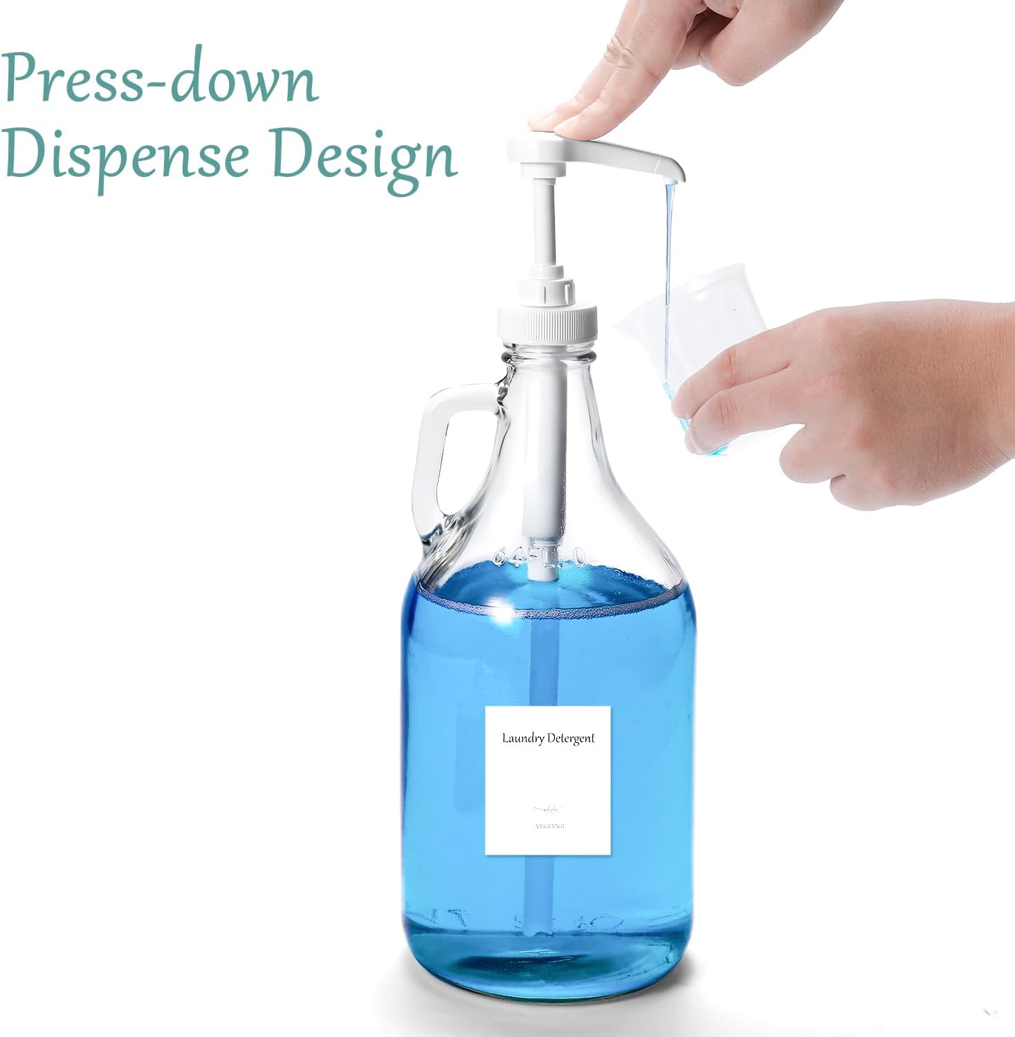 Glass Laundry Detergent Dispenser with Pump, 64OZ Liquid Laundry Soap Dispenser, Fabric Softener