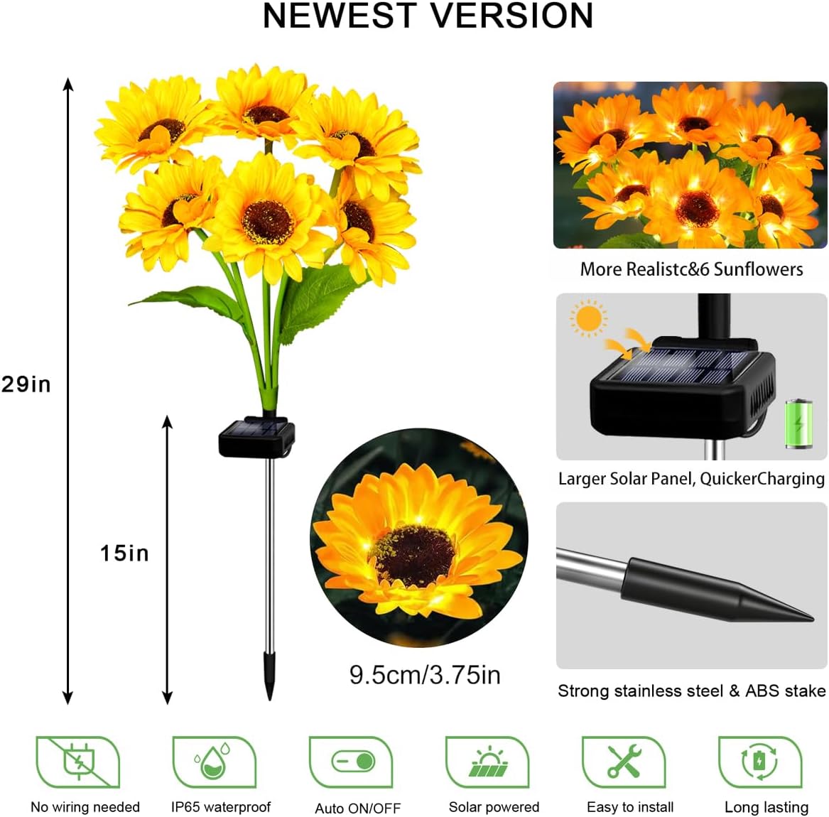 Solar Sunflower Lights 6 Pack with 36 Sunflower Solar Lights Outdoor Garden Decor Birthday Gift for