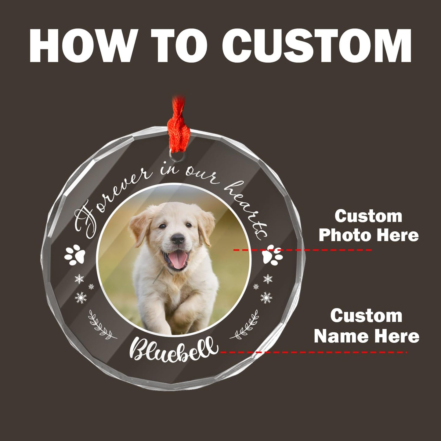 Personalized Pet Photo Ornaments, Dog Cat Custom Crystal Ornaments with Pictures for Pet Owner