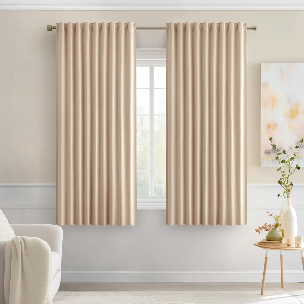 MIULEE Beige Back Tab Blackout Curtains 54 Inches Long 2 Panels Set for Living Room Bedroom