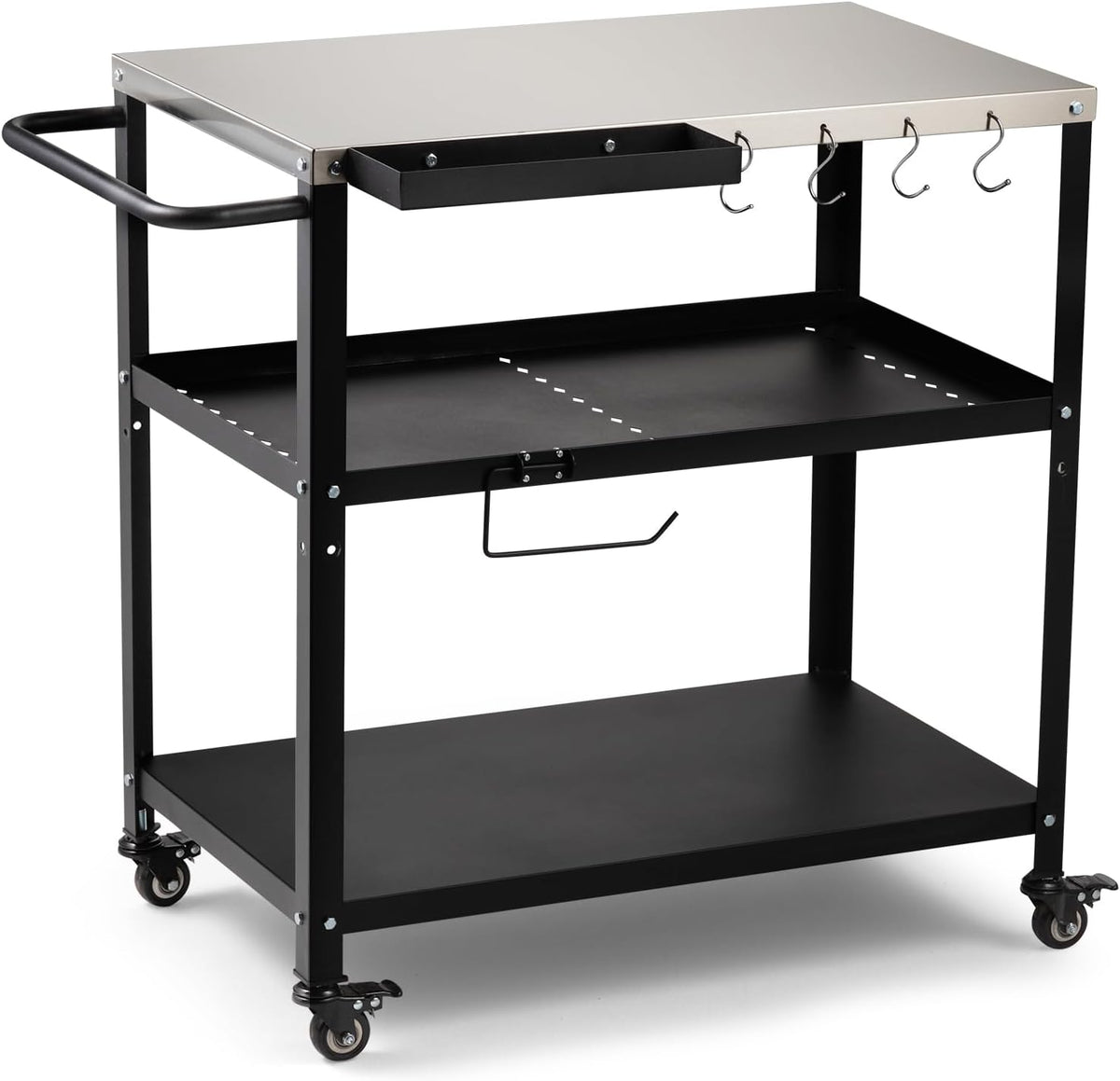 Outdoor Grill Cart Table,Indoor and Outdoor Pizza Oven Table,with 4 Movable Total Lock Casters