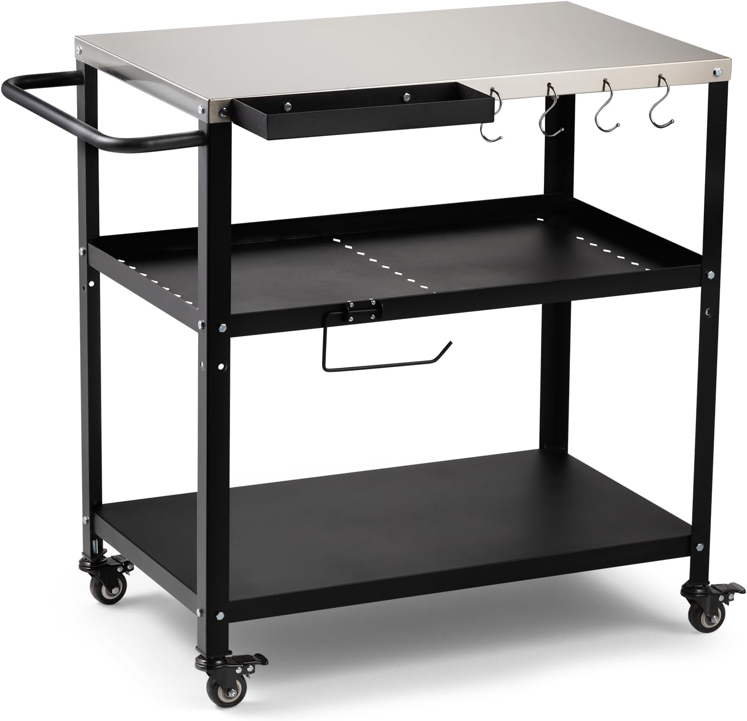 Outdoor Grill Cart Table,Indoor and Outdoor Pizza Oven Table,with 4 Movable Total Lock Casters