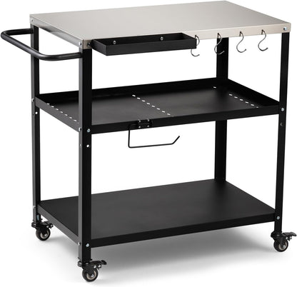 Outdoor Grill Cart Table,Indoor and Outdoor Pizza Oven Table,with 4 Movable Total Lock Casters