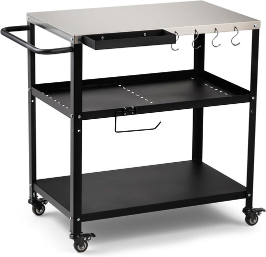 Outdoor Grill Cart Table,Indoor and Outdoor Pizza Oven Table,with 4 Movable Total Lock Casters