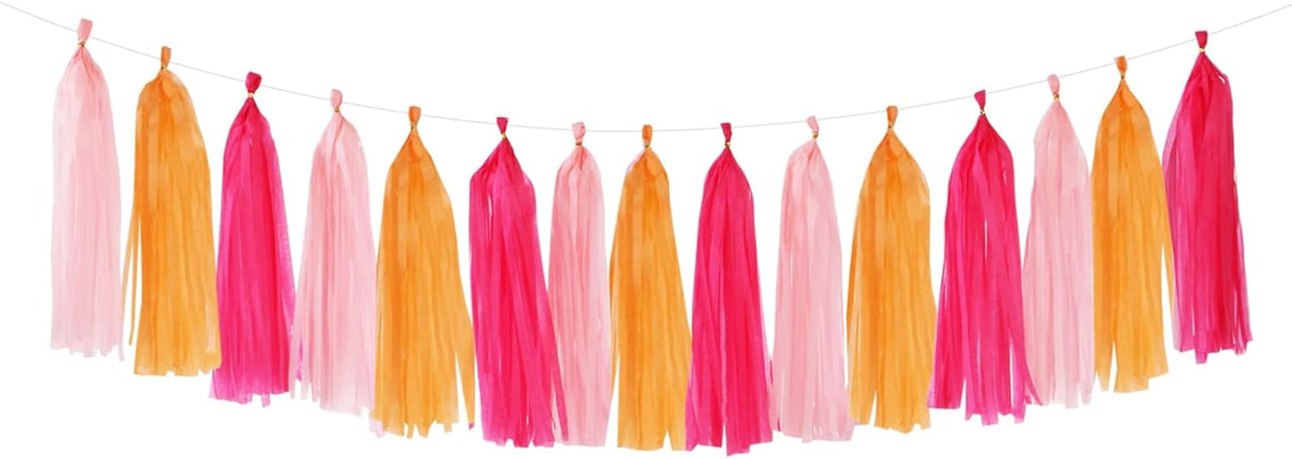 Hot-Pink Orange Fall Party-Decorations Tassel-Garland - 15pcs Groovy Baby-Shower Birthday Wedding