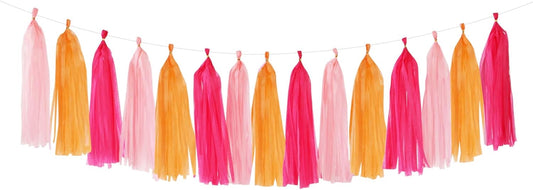 Hot-Pink Orange Fall Party-Decorations Tassel-Garland - 15pcs Groovy Baby-Shower Birthday Wedding