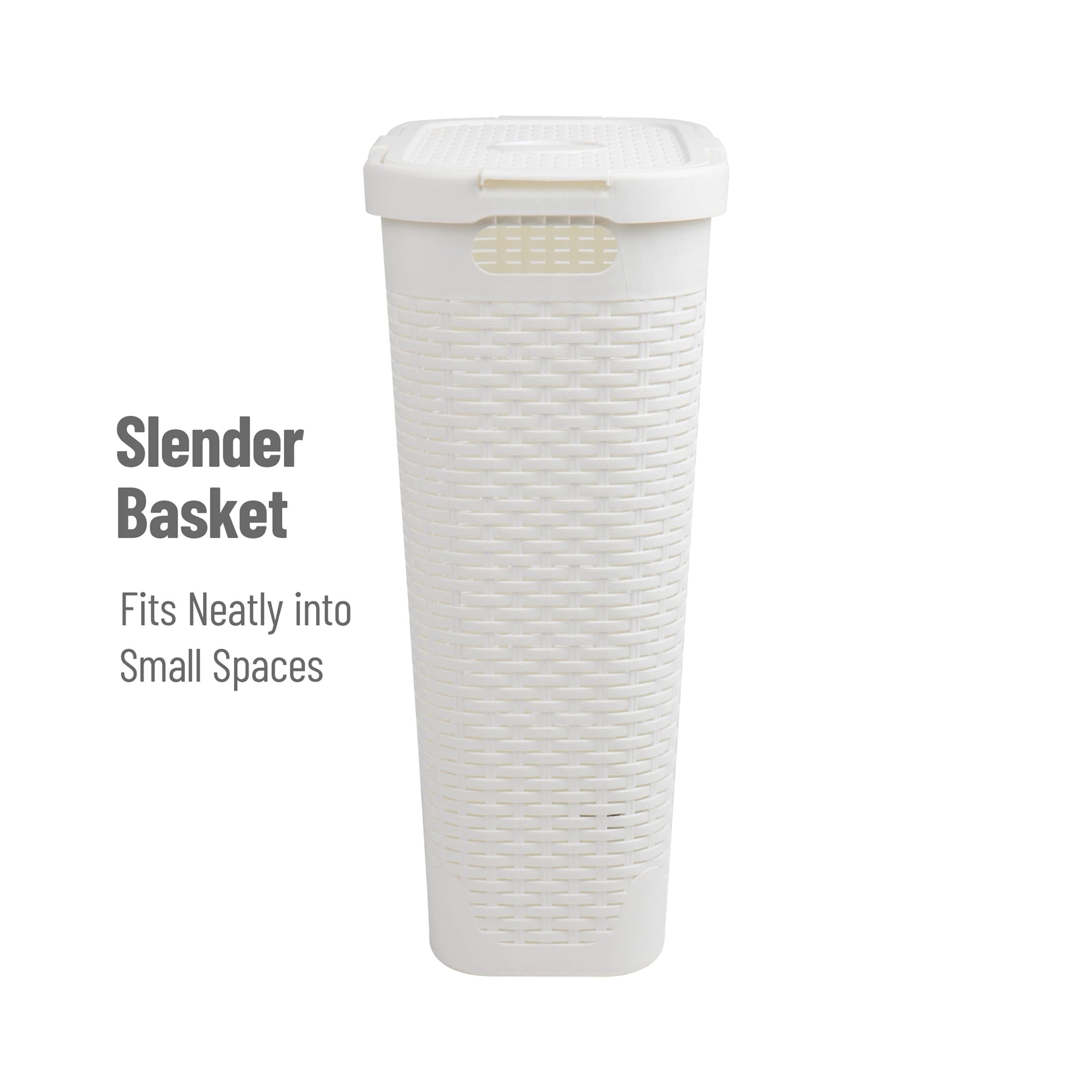 Mind Reader Slim Laundry Hamper with Lid, 40L Clothes Basket, Narrow Tapered Design with Ventilated