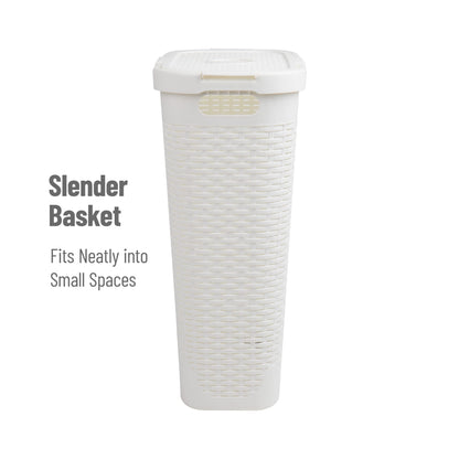 Mind Reader Slim Laundry Hamper with Lid, 40L Clothes Basket, Narrow Tapered Design with Ventilated