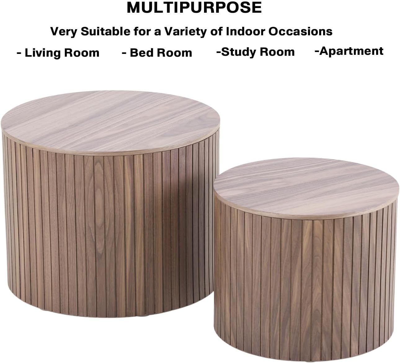 Nesting Coffee Tables Set of 2, Wooden Round Coffee Tables with Storage,Modern Circle Accent End