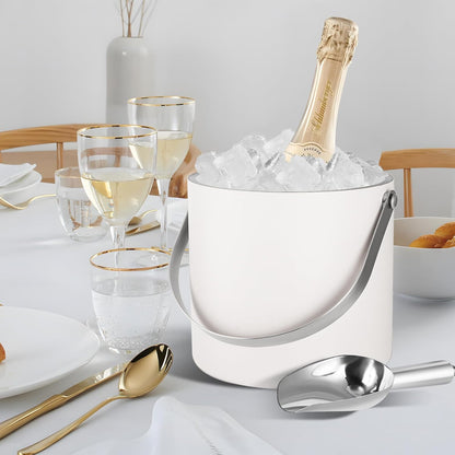 Insulated Ice Bucket with Silicone Lid, Scoop, Tongs & Strainer, 3L Stainless Steel Double Wall Ice