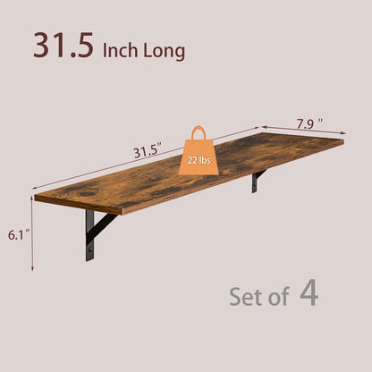 DINZI LVJ Long Wall Shelves, Set of 4, 31.5Inch Wall Mounted Shelves, Extra Large Wall Storage
