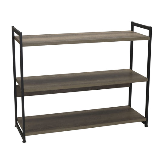 Household Essentials Wide 3‑Shelf Open Storage Bookshelf in Oak Rustic Wood Grain and White Metal