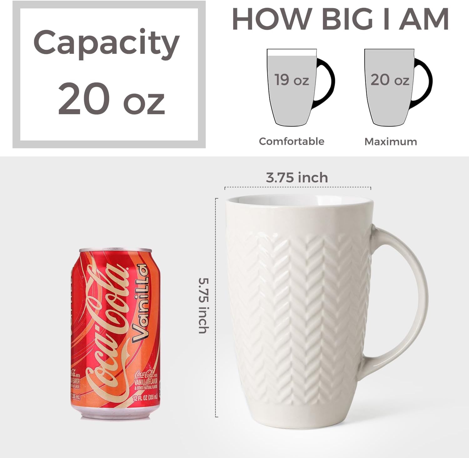 AmorArc Large Coffee Mugs Set of 6, 20oz Ceramic Tall Coffee Mugs Set with Textured Geometric