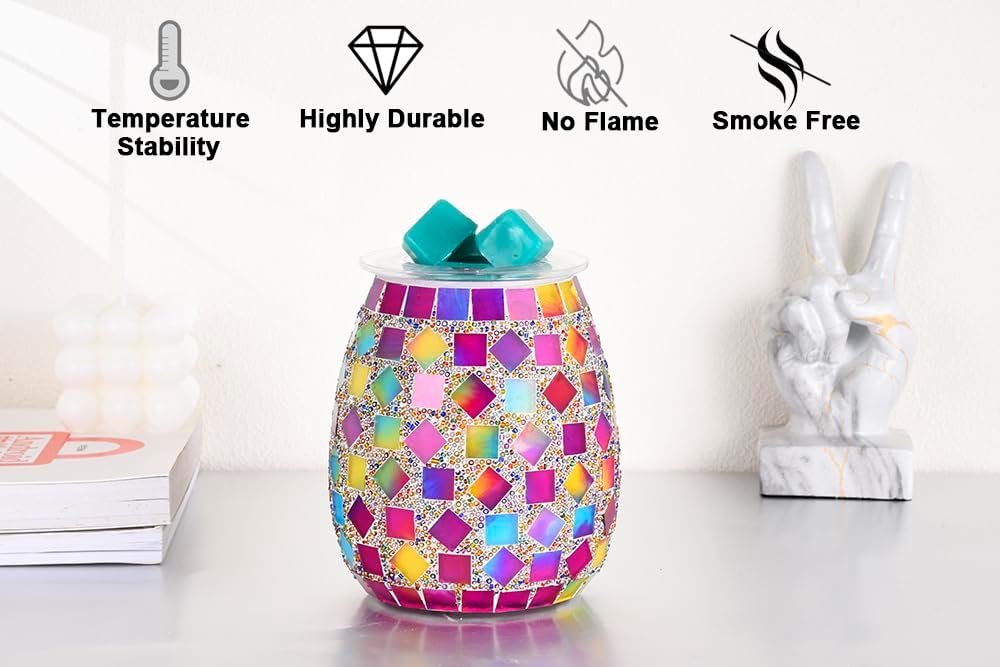 Dicimi Mosaic Glass Wax melt Warmer, Candle Wax Warmer, Electric Oil Burner,Wax Warmer for Scented