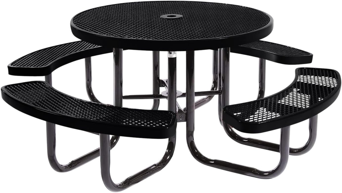 Heavy-Duty Portable Outdoor Picnic Table with Umbrella Hole, Expanded Metal Commercial-Grade Patio