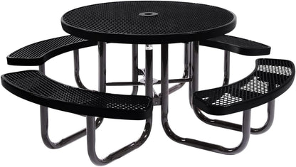 Heavy-Duty Portable Outdoor Picnic Table with Umbrella Hole, Expanded Metal Commercial-Grade Patio