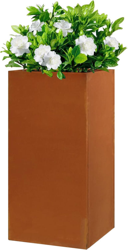 Corten Steel Metallic Heavy Planter for Outdoor Plants 14"x14"x30" Metal Planter Spliced Flower Pot