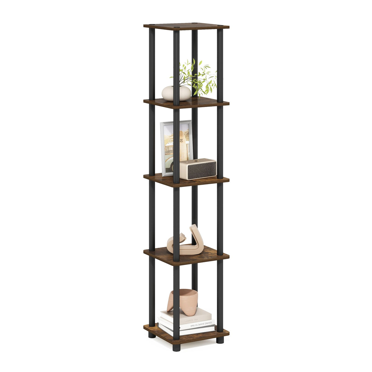 Furinno Turn-N-Tube Storage Shelves, 5-Tier Square Book Shelf, Corner Shelf, Toolless Open Shelves