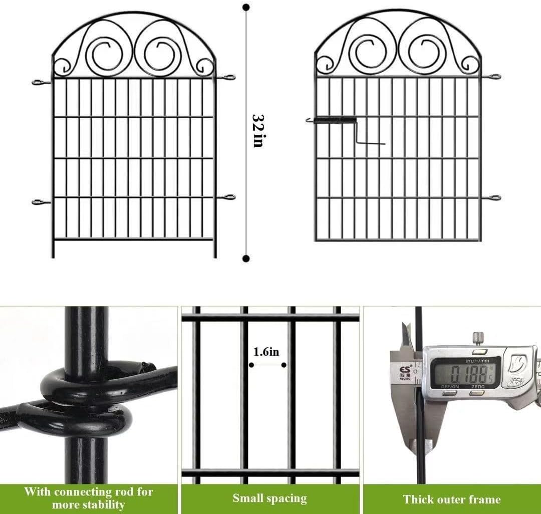Tall Garden Fence with Gate, 32 Inch(H) 2 Panels Total Length 4.4 Ft Dog Fencing Outdoor