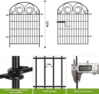 Tall Garden Fence with Gate, 32 Inch(H) 2 Panels Total Length 4.4 Ft Dog Fencing Outdoor