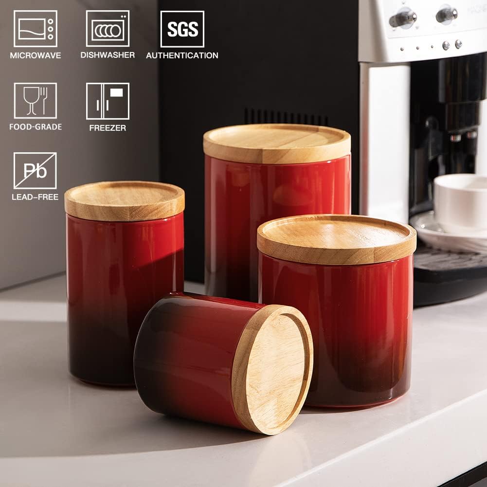 Sweejar Ceramic Food Storage Jar, Stackable Kitchen Canisters, Containers with Airtight Seal Wooden