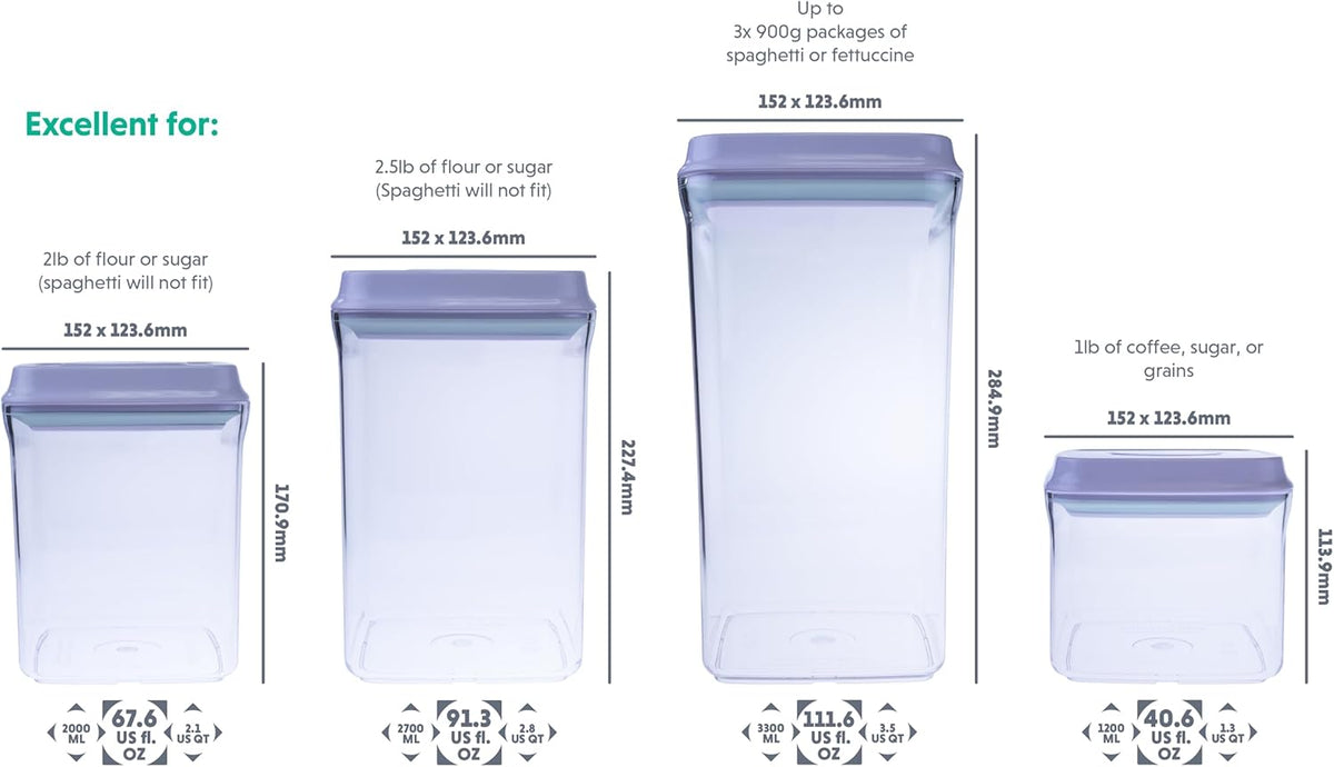 BopTop (4pc Set) Airtight Food Storage Container – Mechanical Silicone Seal Canister - BPA-Free