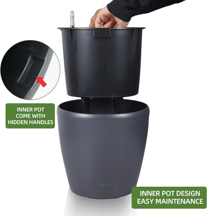 Dexceder 11x10 Inches Self Watering Planter Indoor Outdoor, Inner Pot Design, Thickened Table