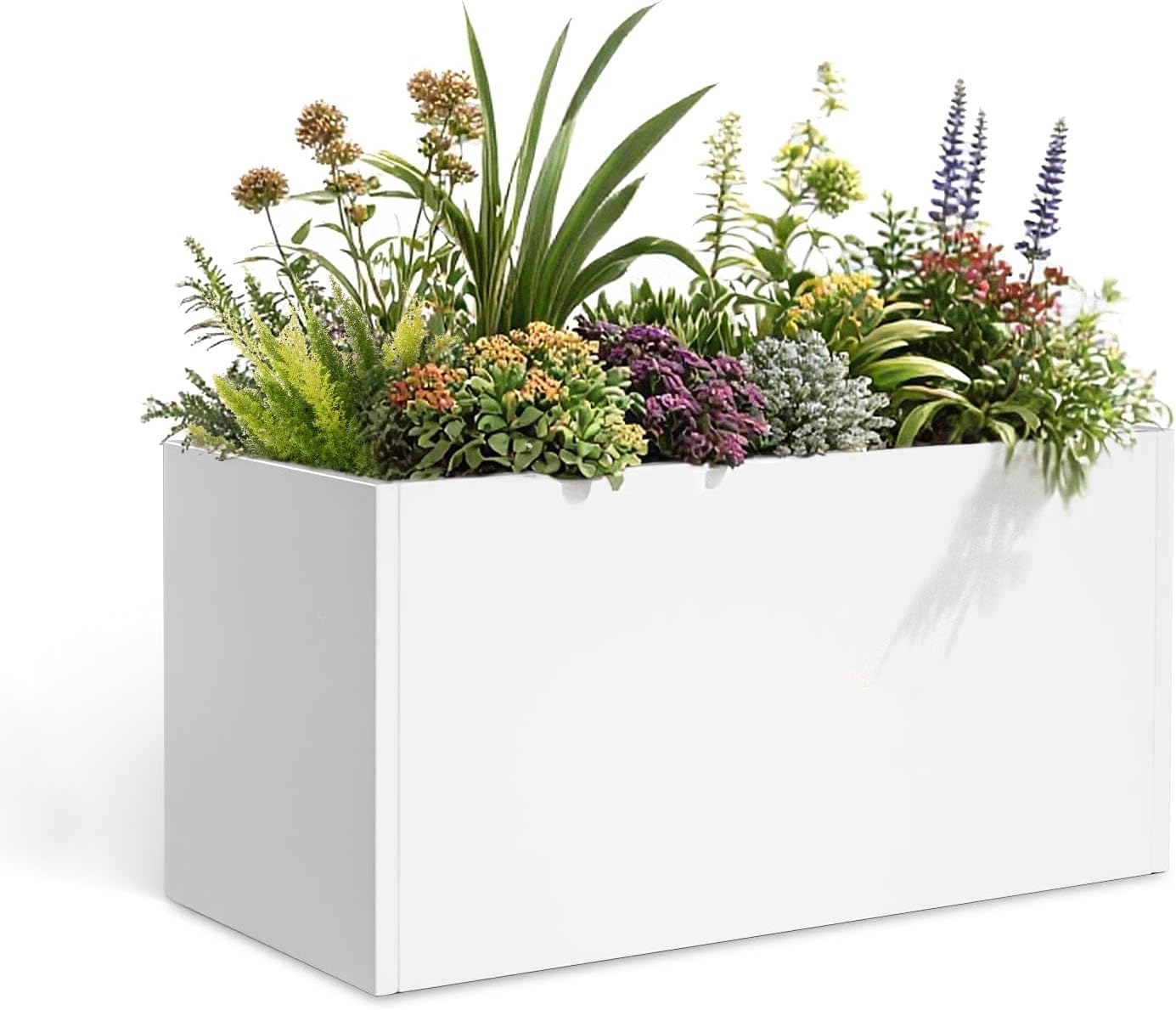 Galvanized Steel Garden Planter - White Matt Galvanized Metal Planter Box - Modern Metallic Heavy