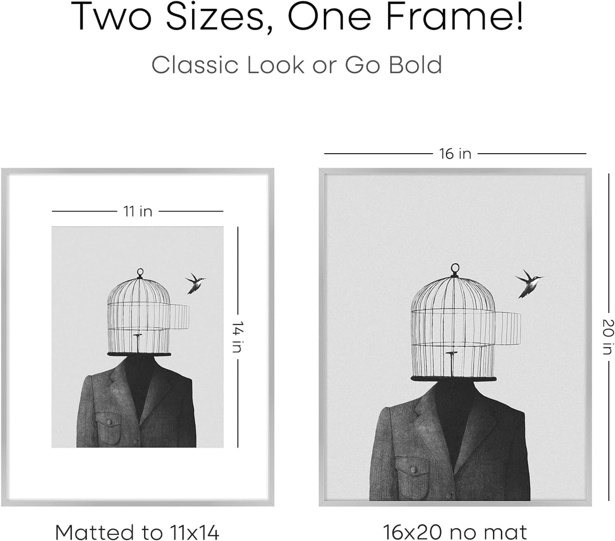 Homeforia 16 x 20 Picture Frame Silver, High End Metal 16 x 20 Frames with Mat 11 by 14 Photo