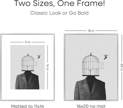 Homeforia 16 x 20 Picture Frame Silver, High End Metal 16 x 20 Frames with Mat 11 by 14 Photo