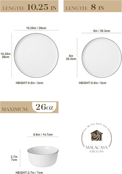 MALACASA 18 Pieces Gourmet Porcelain Dinnerware Sets, Premium Plates and Bowls Set, High-Fired
