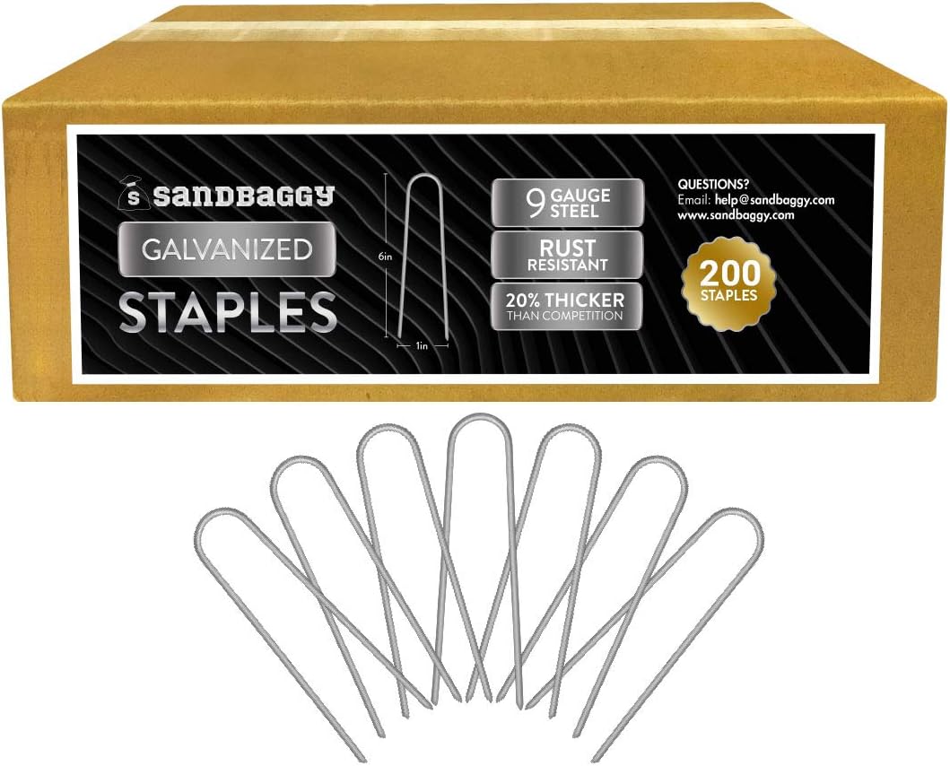 Sandbaggy Galvanized 6-Inch Landscape Staples ~ 9 Gauge Steel - Fabric Pins, Garden Earth Stakes