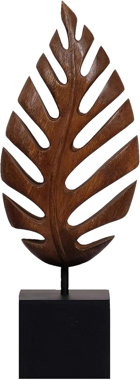 Decozen Wooden Leaf Sculpture - Hand‑Carved Solid Wood Coffee Table Decor and Western Decor Accent