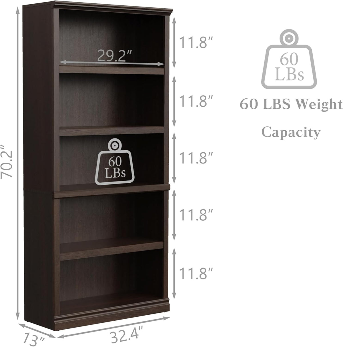 Bookshelf, Open Storage 70 Inch Tall 5 Shelf Bookcase, Floor Standing Bookshelves and Bookcases
